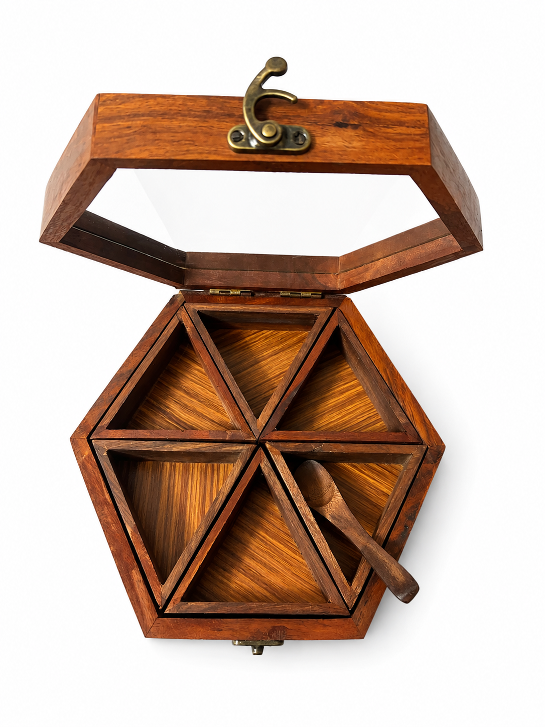 Side profile showing the wood grain of the Neem wood box